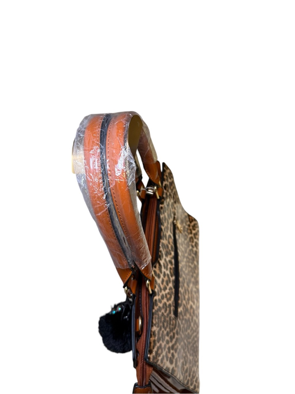 NWT Vegan Patent Leather Leopard Print Satchel Handbag - Picture 6 of 14
